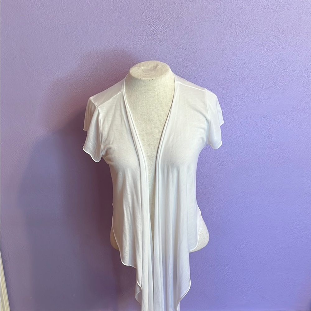 Velvet Tie-Front Short Sleeve Cropped Shrug White Size S